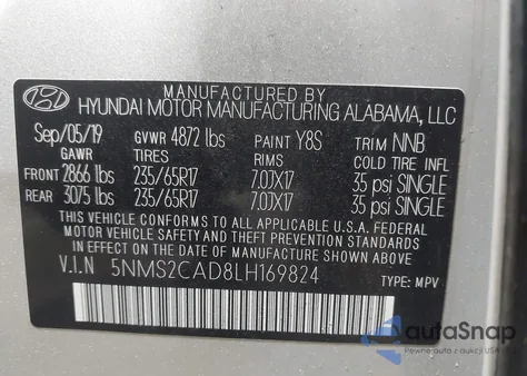 2020 Hyundai Santa Fe Se из США, поврежденный, VIN 5NMS2CAD8LH169824